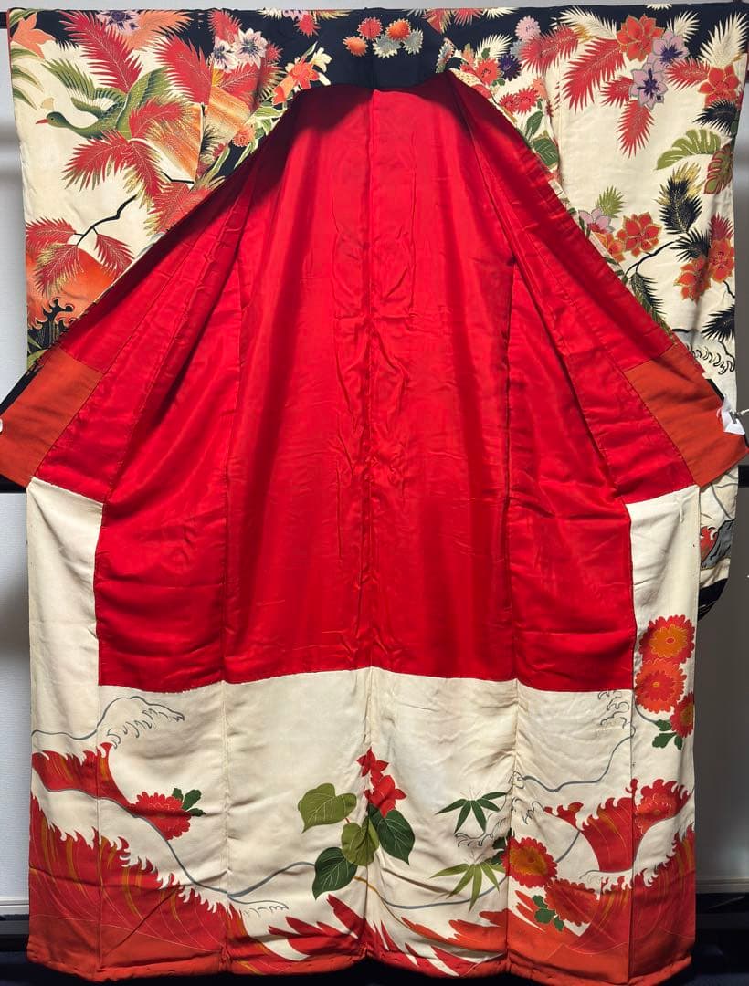年代物　ビンテージ　振袖　孔雀　クジャク　kimono