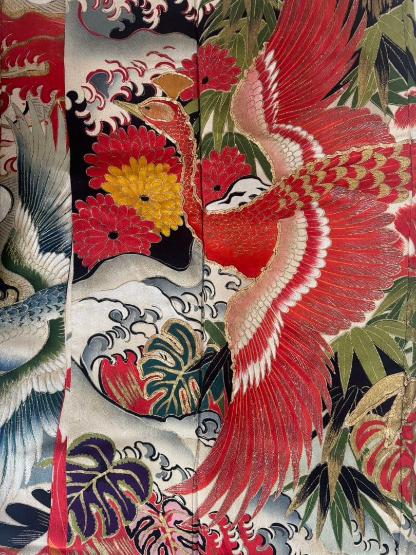 年代物　ビンテージ　振袖　孔雀　クジャク　kimono