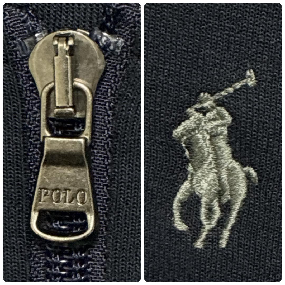 【美品】 ポロラルフローレン パーカー ジップアップ 紺色 刺繍ロゴ 2XL相当