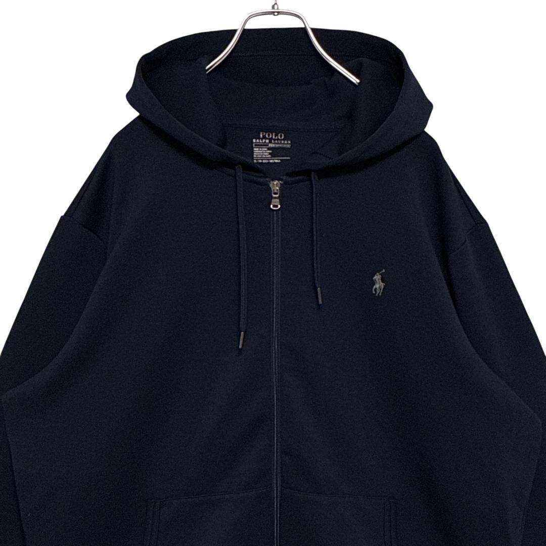 【美品】 ポロラルフローレン パーカー ジップアップ 紺色 刺繍ロゴ 2XL相当