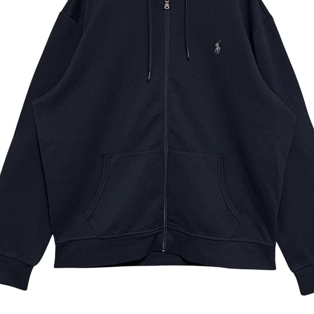 【美品】 ポロラルフローレン パーカー ジップアップ 紺色 刺繍ロゴ 2XL相当