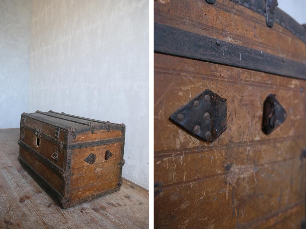 英国アンティーク古木トランクケース/スーツケース/テーブル机(74-307)