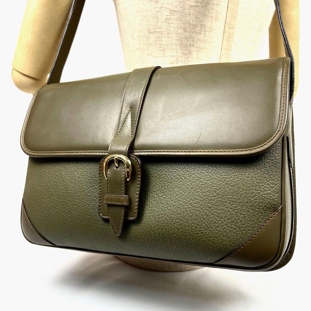 グッチ　ショルダーバッグ　ビンテージ　レザー　極美品　レディース　希少色