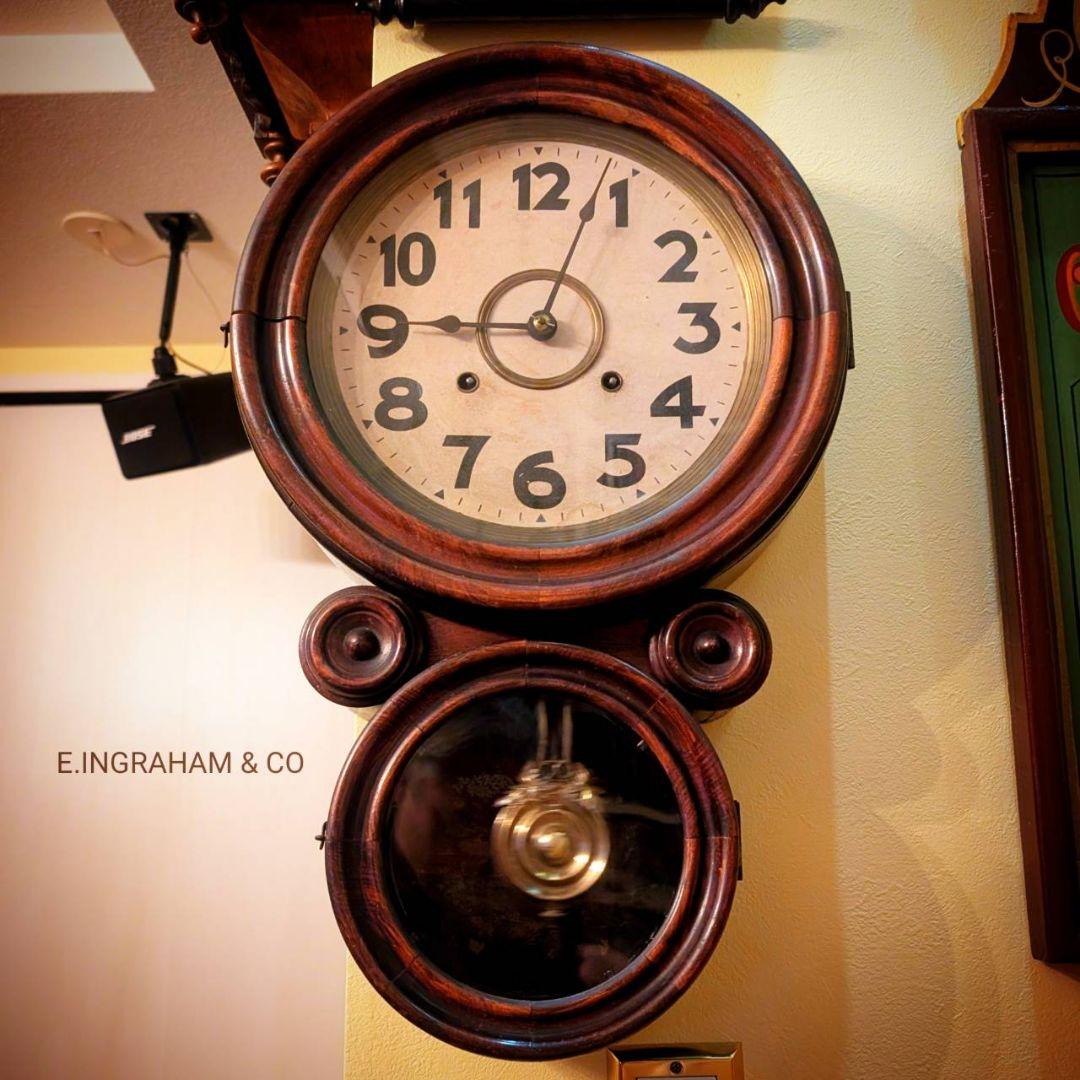 古時計　アンティーク掛時計　ダルマ掛時計 四つ丸　イングラハム　ゼンマイ掛時計