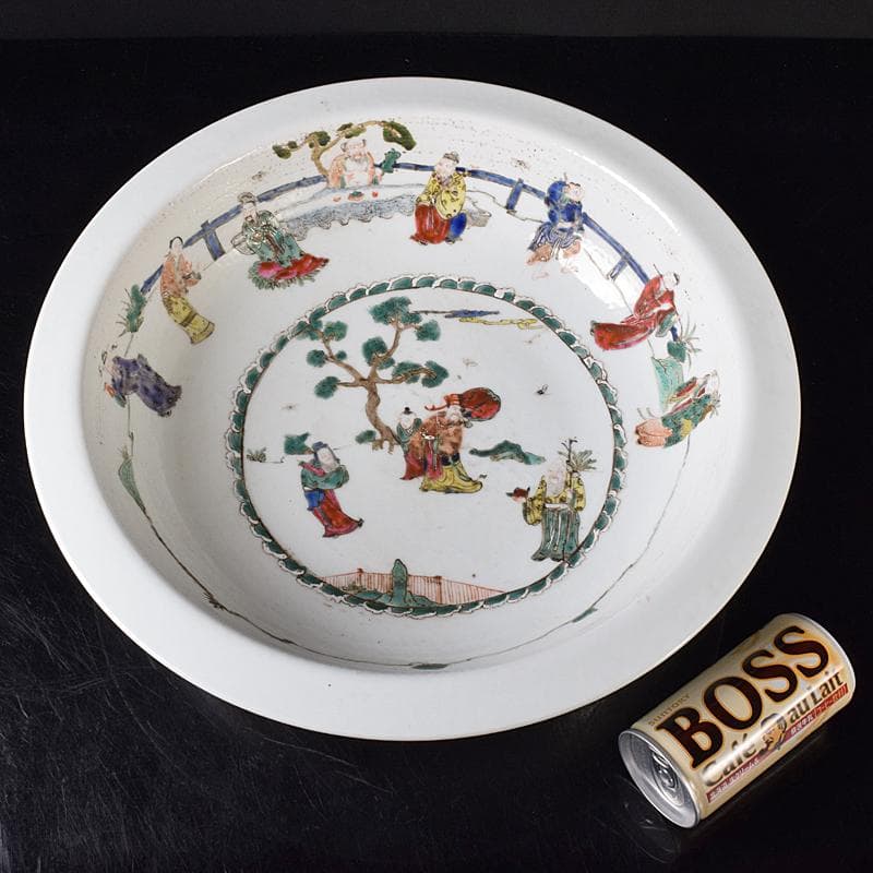 中国　粉彩　山水人物文盤　大皿　直径約37.7㎝　M　R8286B