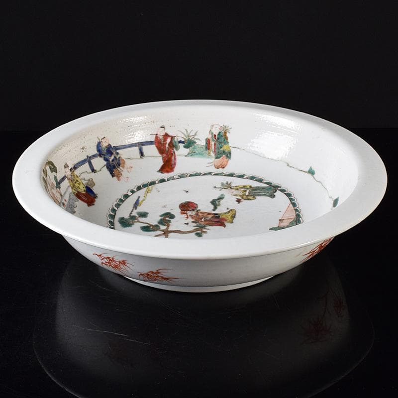 中国　粉彩　山水人物文盤　大皿　直径約37.7㎝　M　R8286B