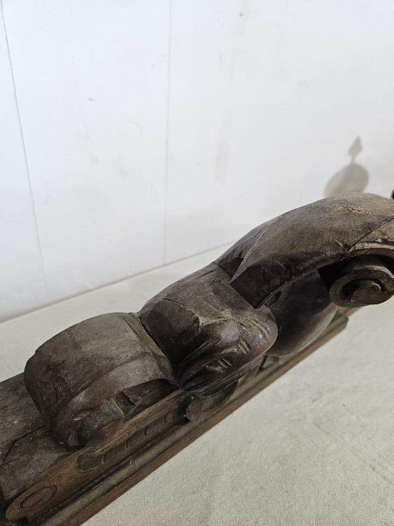 フランスアンティーク 木彫りのキャビネット装飾 レリーフ 木製 ミラー 飾り