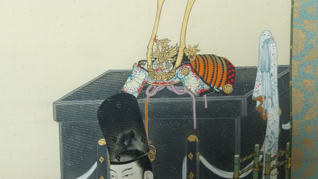 日本画家 植中直斎 義家朝臣像 絹本掛軸 奈良 共箱