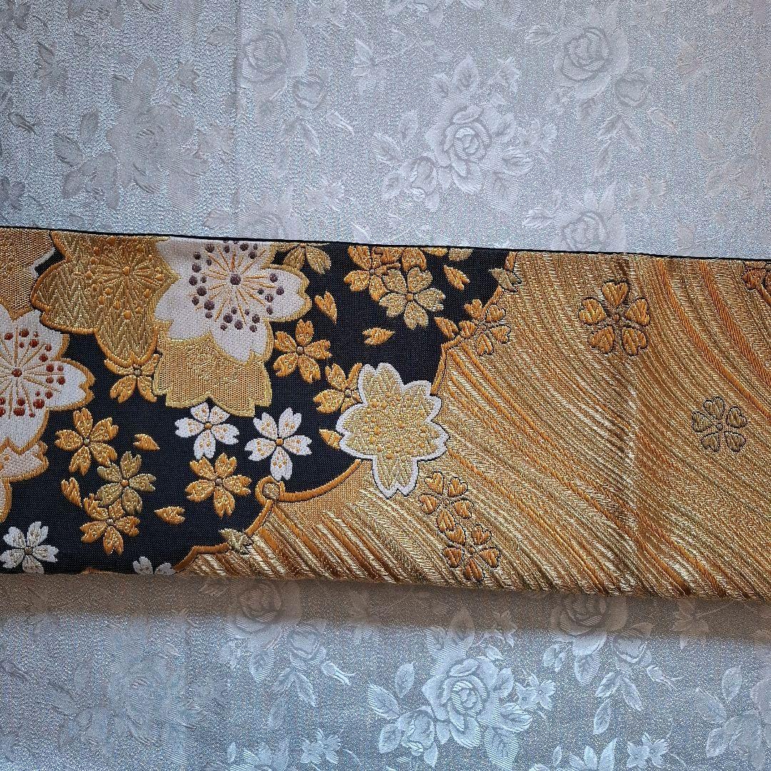 【K759】時短！ニ部式 作り帯 振袖⋅舞台⋅舞踊に　正絹　金&黒　刺繍豪華