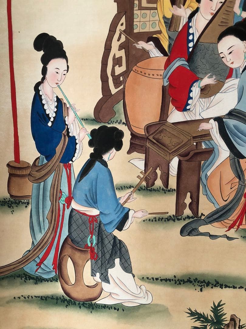 唐寅 仕女図 掛け軸 四尺 手描き 中国美術 絵画 書画 人物画 インテリア