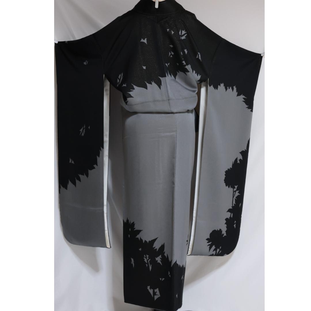 モノトーン系黒グレー■振袖6点セット156.5cm帯新品フルセット成人式GT25