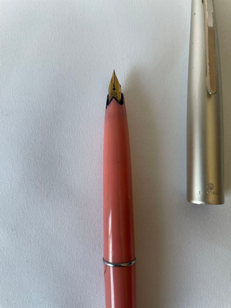 B / PLATINUM プラチナ 万年筆 14K K14 ピンク レトロ 中古