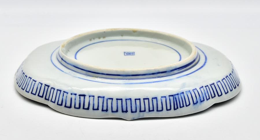 時代年代物 古伊万里 染付 変形皿 花鳥図 仕覆 合わせ箱 有田焼 伊万里焼