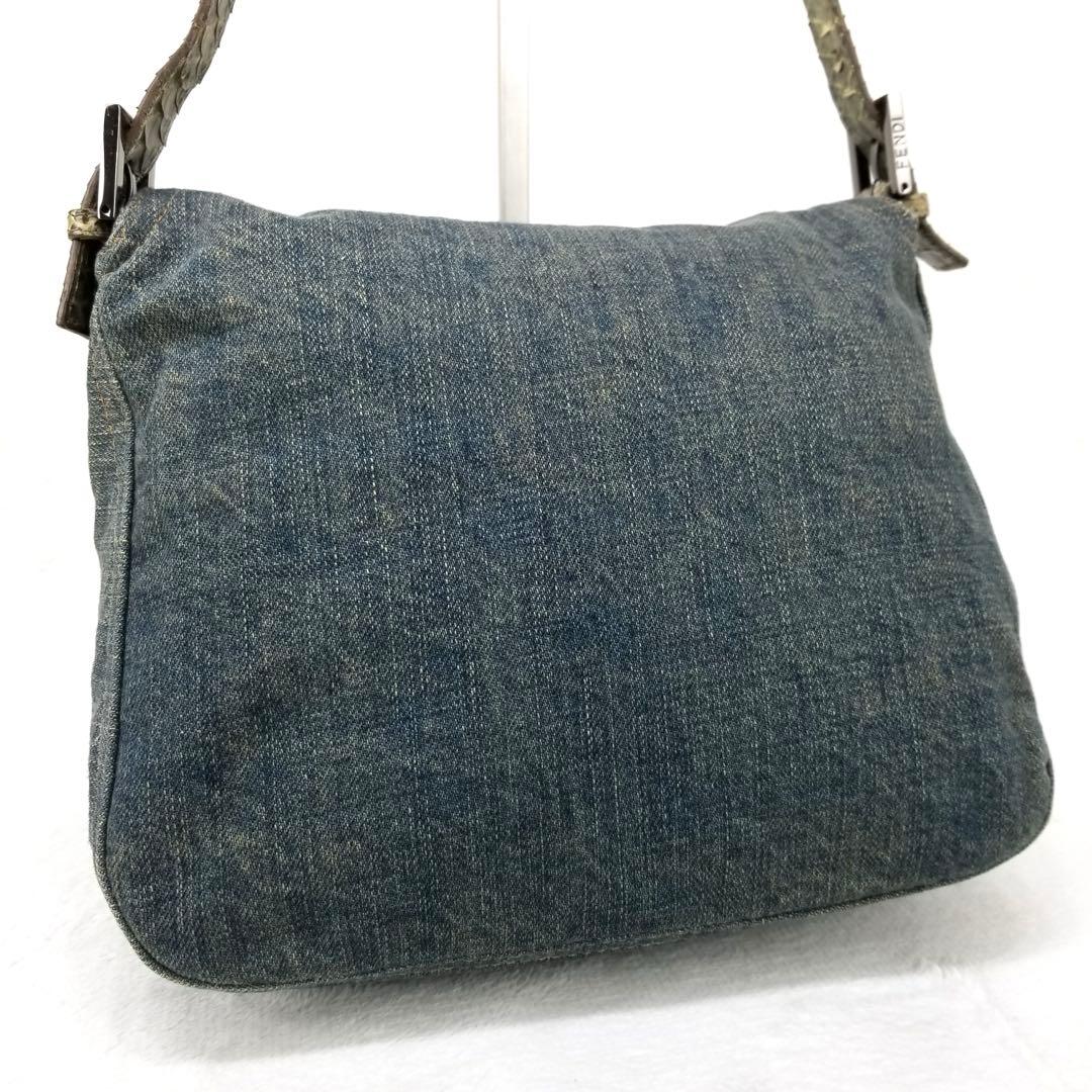 FENDI マンマバケット デニム×パイソン ショルダーバッグ　ミリタリグリーン