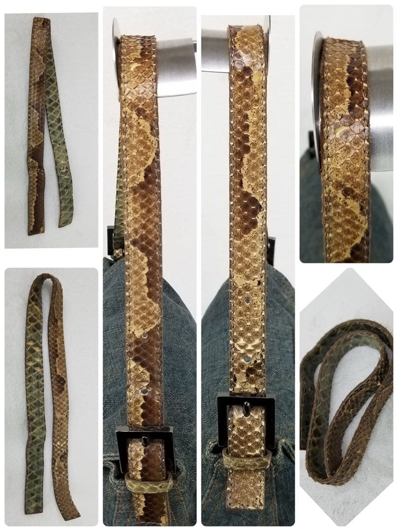 FENDI マンマバケット デニム×パイソン ショルダーバッグ　ミリタリグリーン