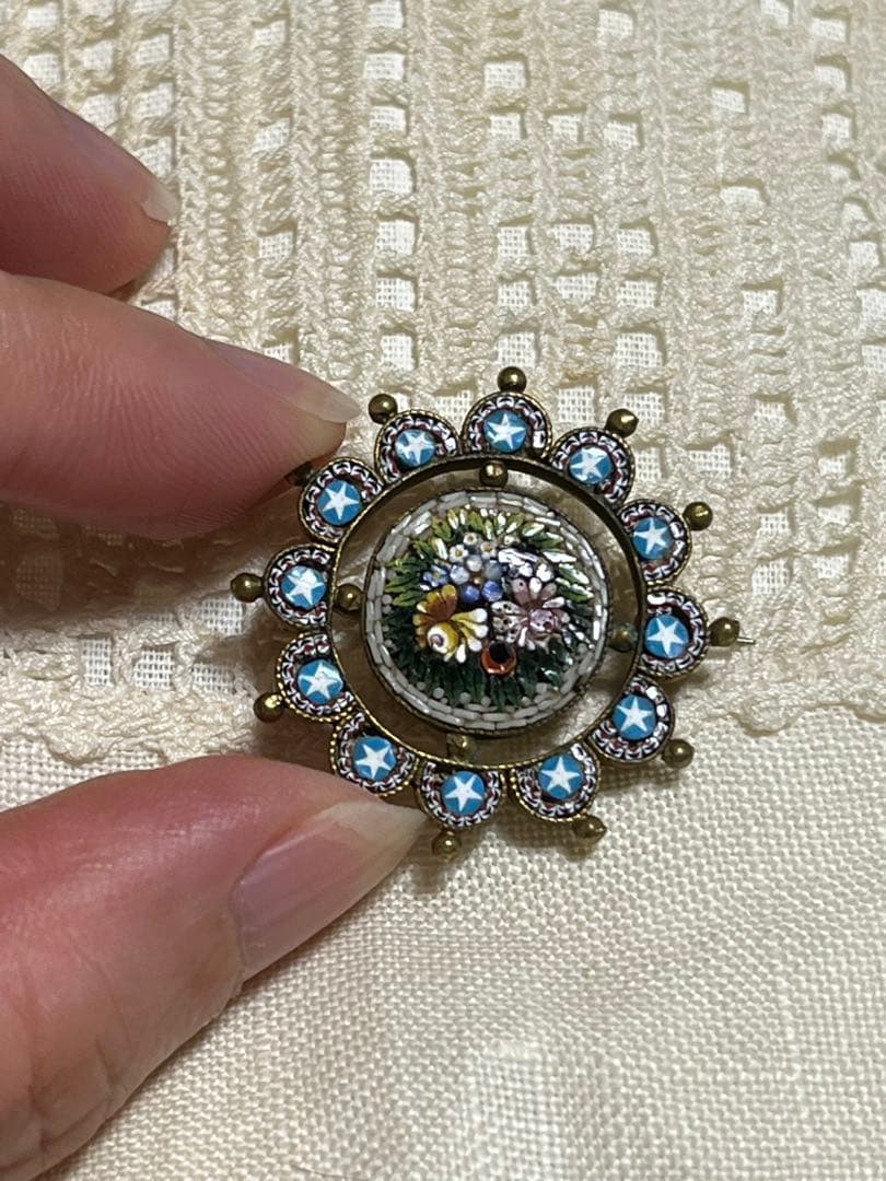 イタリアヴィンテージ マイクロモザイクブローチ ブルー 星⭐︎