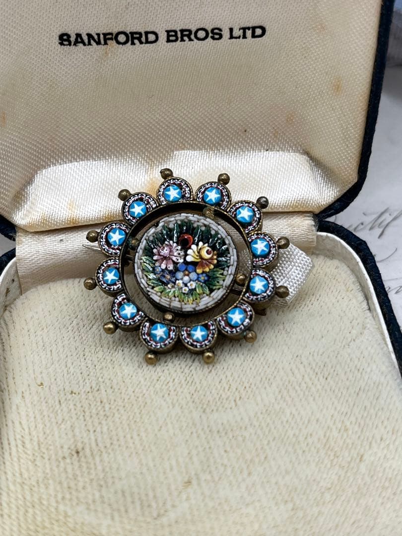 イタリアヴィンテージ マイクロモザイクブローチ ブルー 星⭐︎