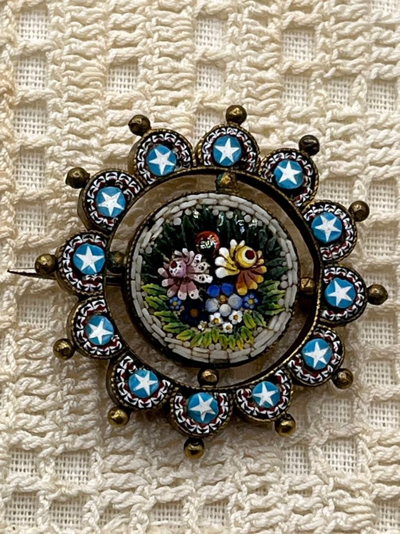 イタリアヴィンテージ マイクロモザイクブローチ ブルー 星⭐︎