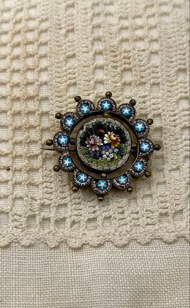イタリアヴィンテージ マイクロモザイクブローチ ブルー 星⭐︎