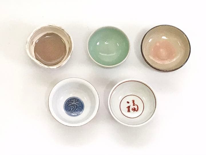 骨董　作家物　華中亭道八　寄盃　刷毛目　青磁　赤絵　猪口　煎茶碗