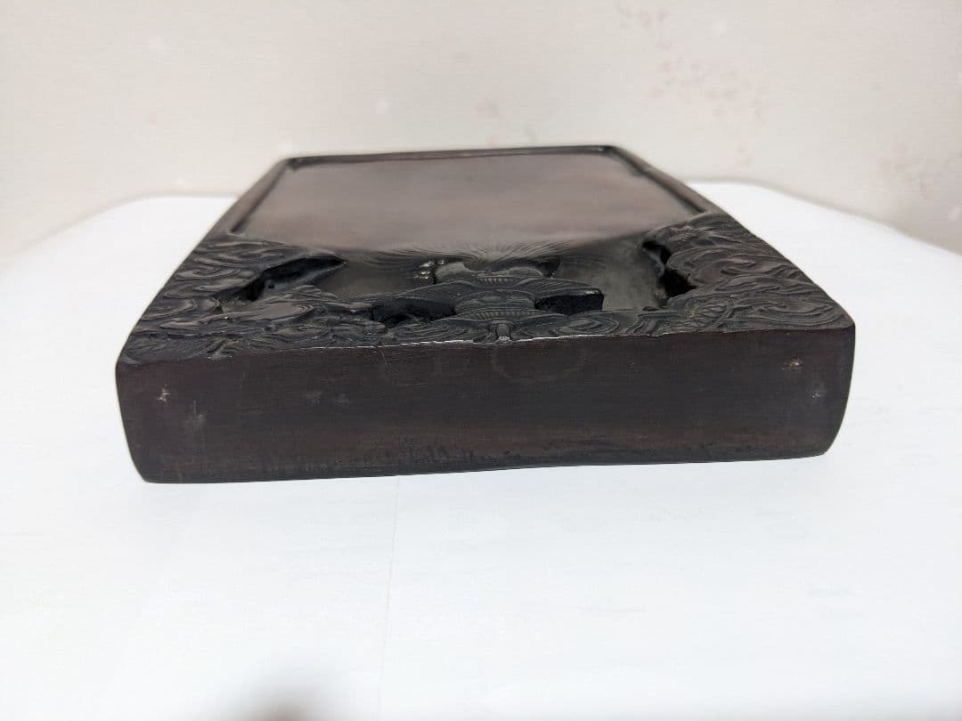 ♦中国古玩 楼閣 龍 漢詩刻紋入 老硯 古硯 古玩 文房四宝 古美術品 骨董品