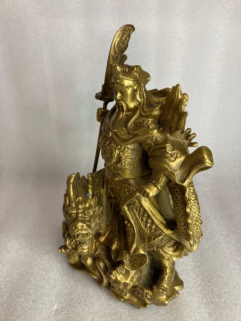 三国 関羽 雲長 武聖 龍 金属製 オブジェ 置物 セット