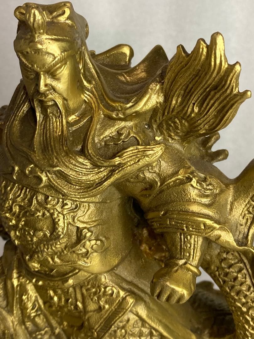 三国 関羽 雲長 武聖 龍 金属製 オブジェ 置物 セット