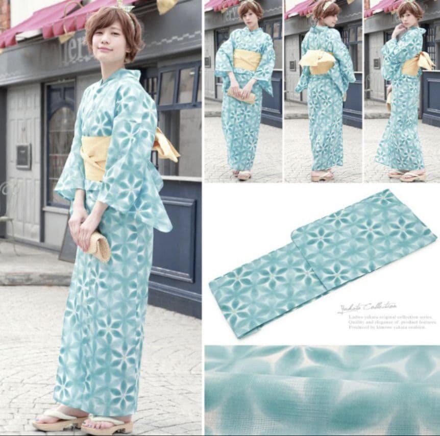 新品未使用　浴衣　雪花絞り調　ターコイズブルー　高級浴衣　夏着物