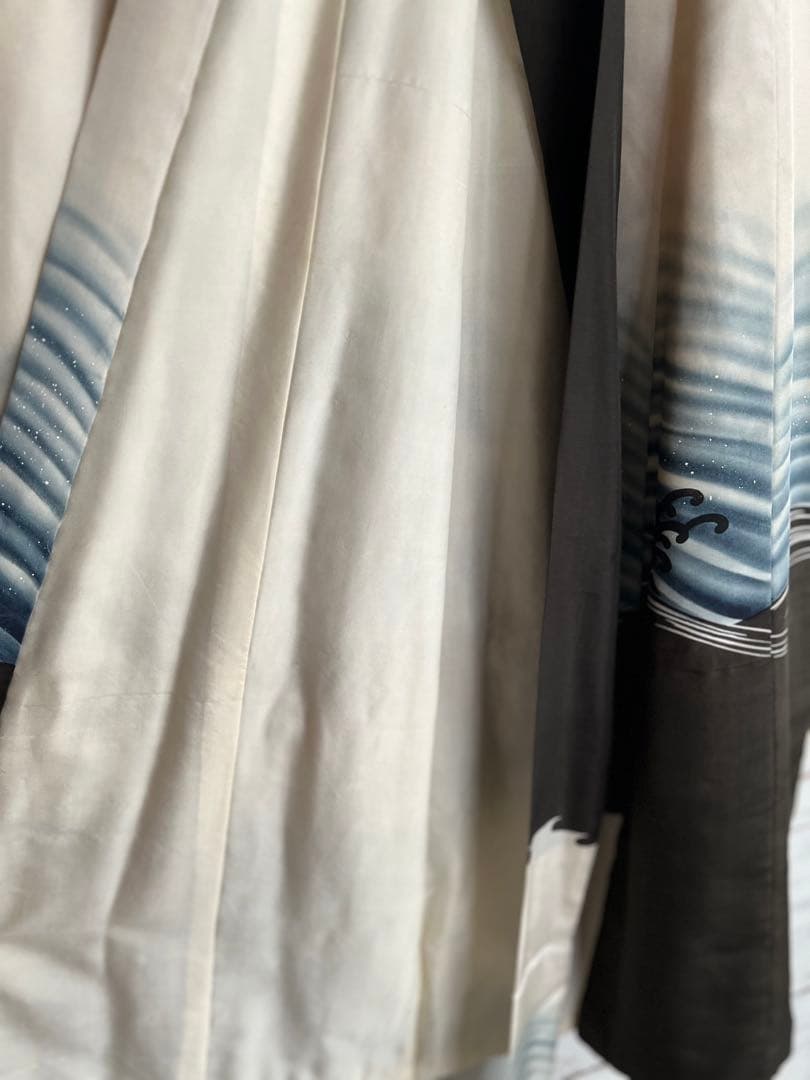 5502◆男の子アンティーク着物五つ紋宝船番鶴波手描き手刺繍時代古裂品格ある逸品