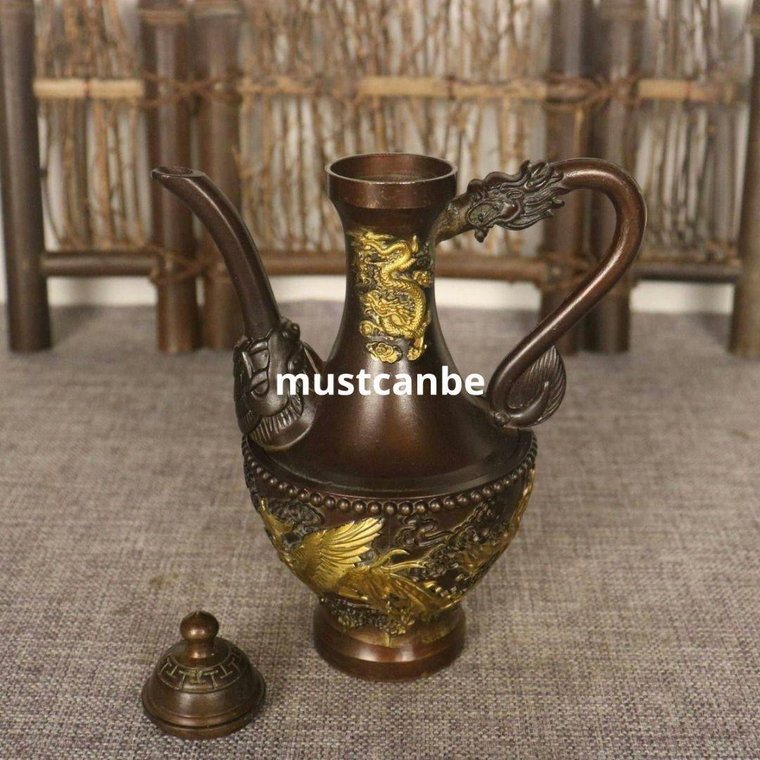 銅器 龍鳳壺 水筒 茶壺 酒壺 工芸品 置物