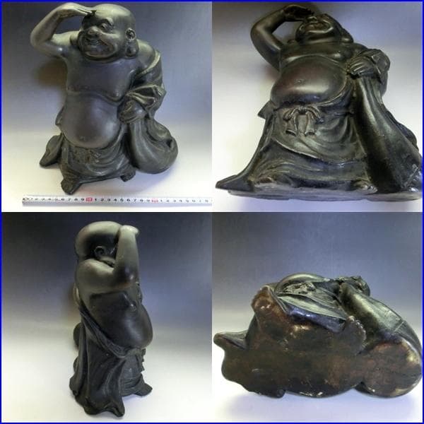 置物●古銅製とても良い笑顔の布袋様 古い銅器 布袋さん 古民具 時代物 骨董品■