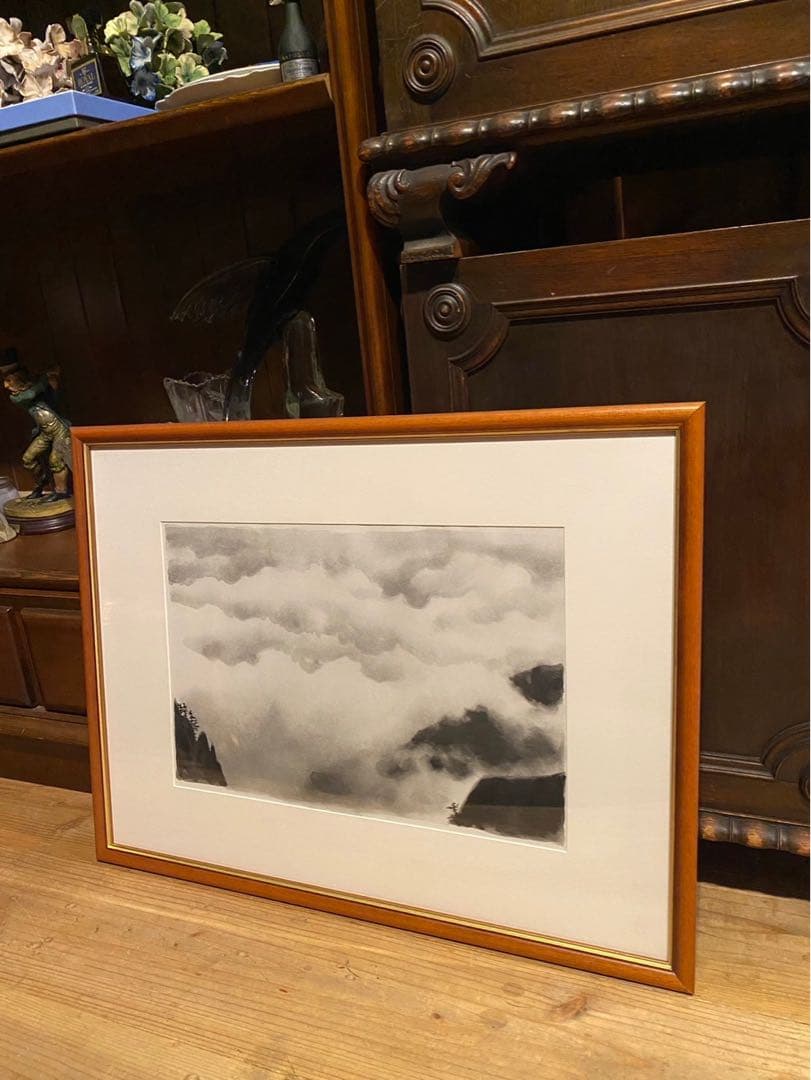 東山魁夷 白雲重疊 水墨 額縁 アート インテリア