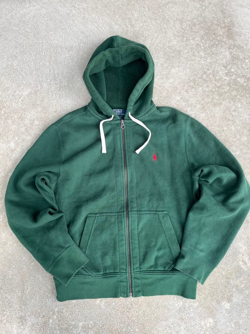 90s〜00s ポロラルフローレン フルジップパーカー サイドリブ 赤ポニー