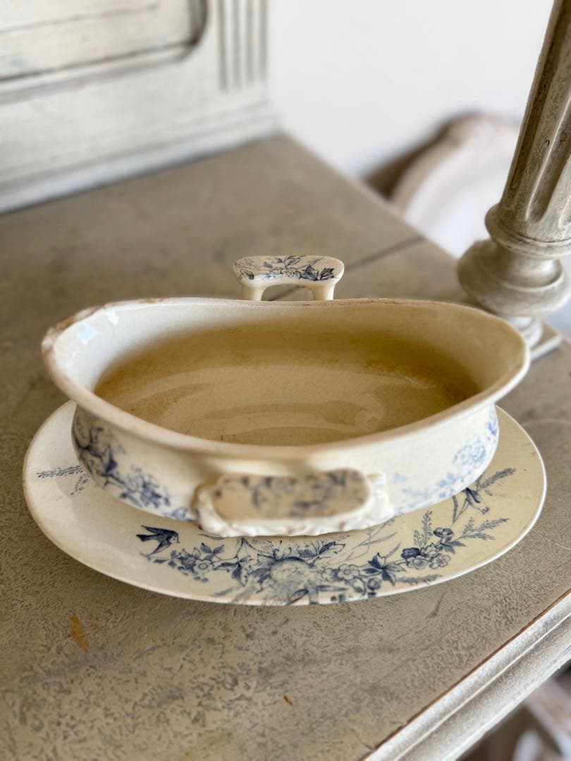 フランスアンティーク陶器クレイユモントローlinotteソーシエールソースボード