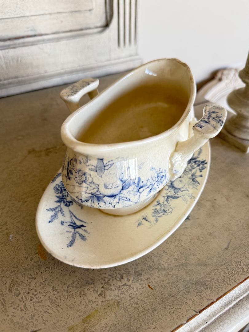 フランスアンティーク陶器クレイユモントローlinotteソーシエールソースボード