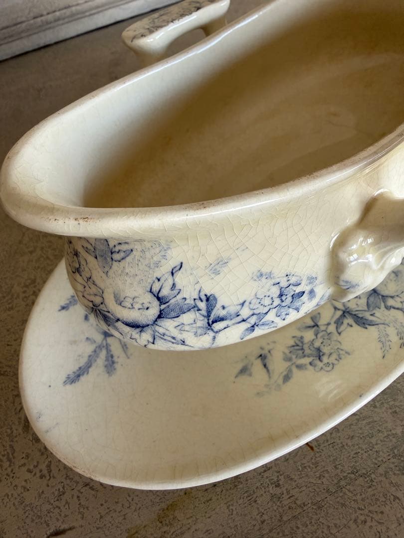 フランスアンティーク陶器クレイユモントローlinotteソーシエールソースボード