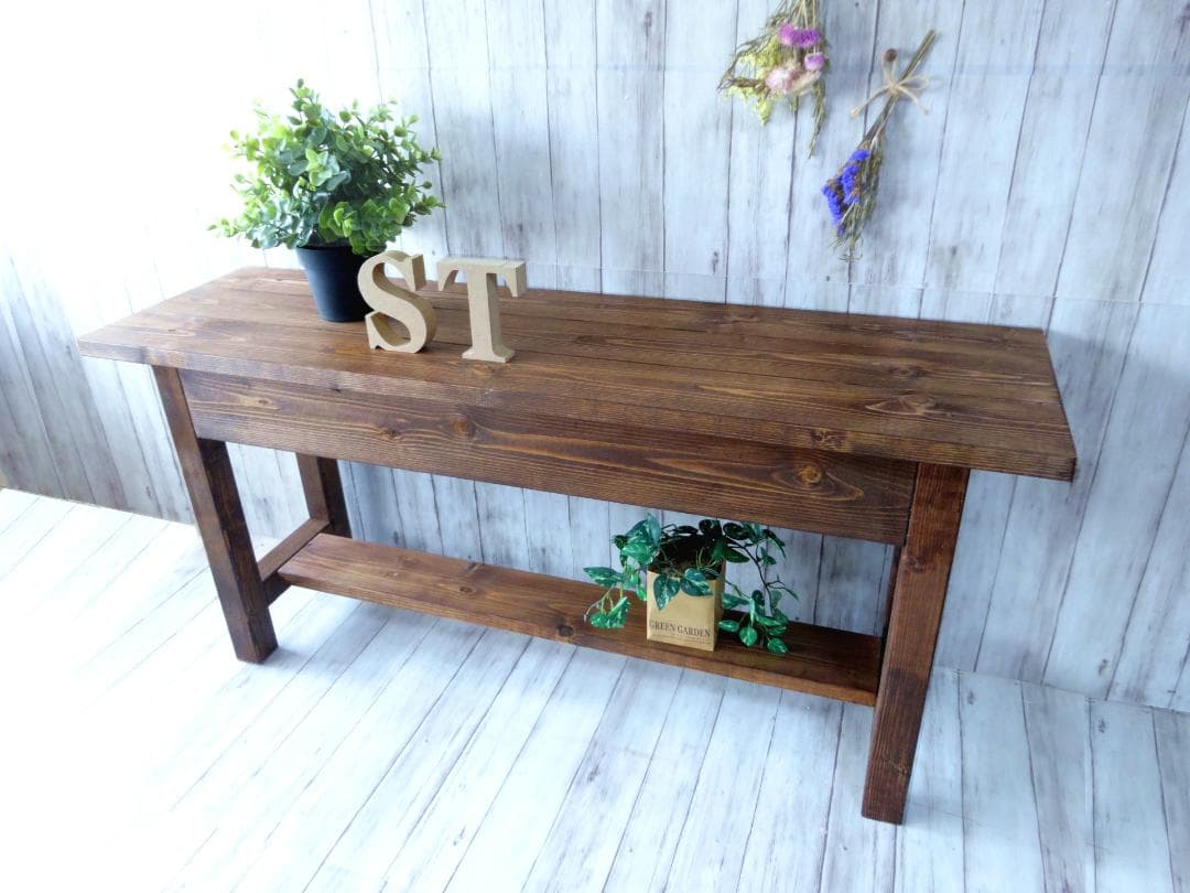 ハンドメイド ２人掛けベンチ (ダークチーク色)