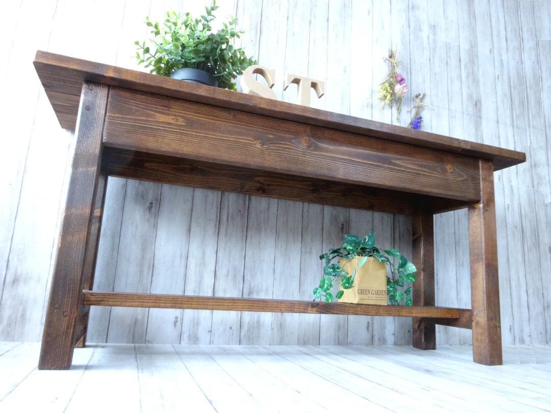 ハンドメイド ２人掛けベンチ (ダークチーク色)