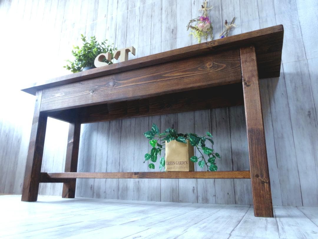 ハンドメイド ２人掛けベンチ (ダークチーク色)