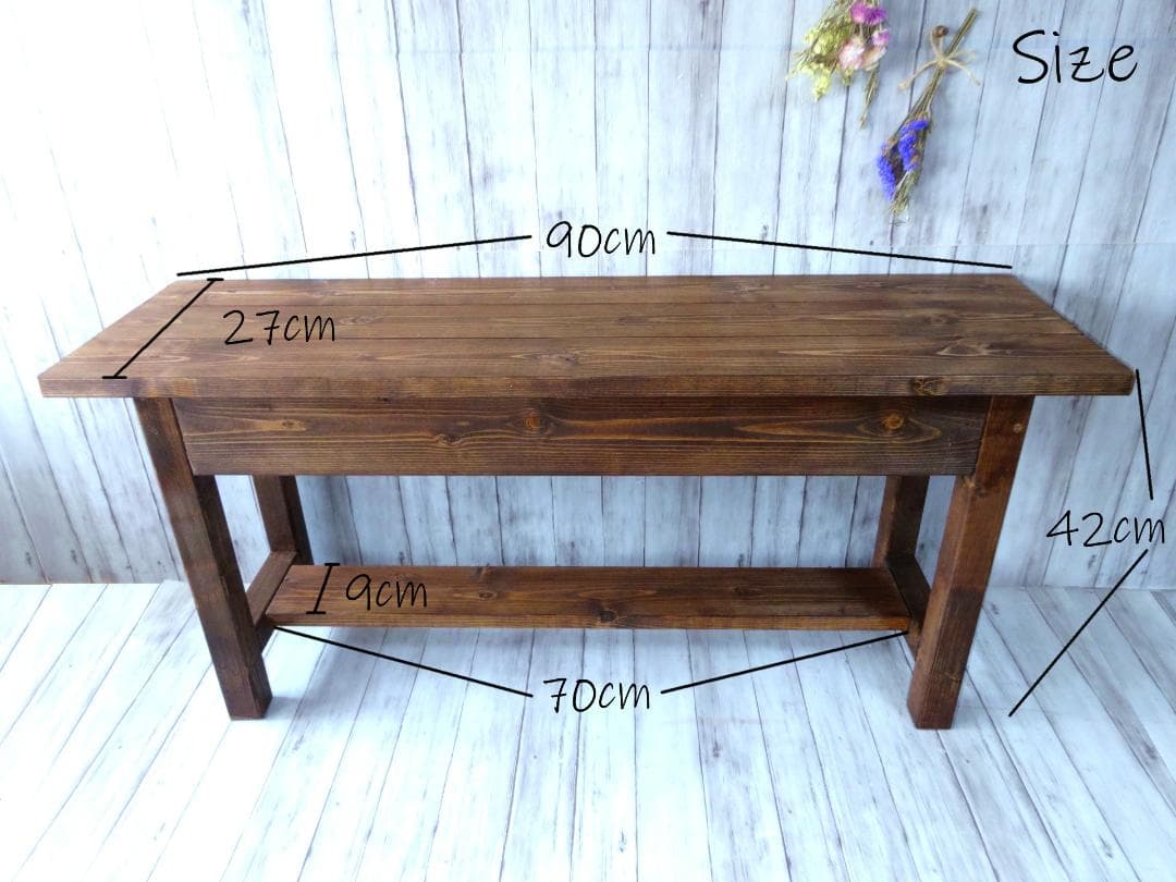 ハンドメイド ２人掛けベンチ (ダークチーク色)