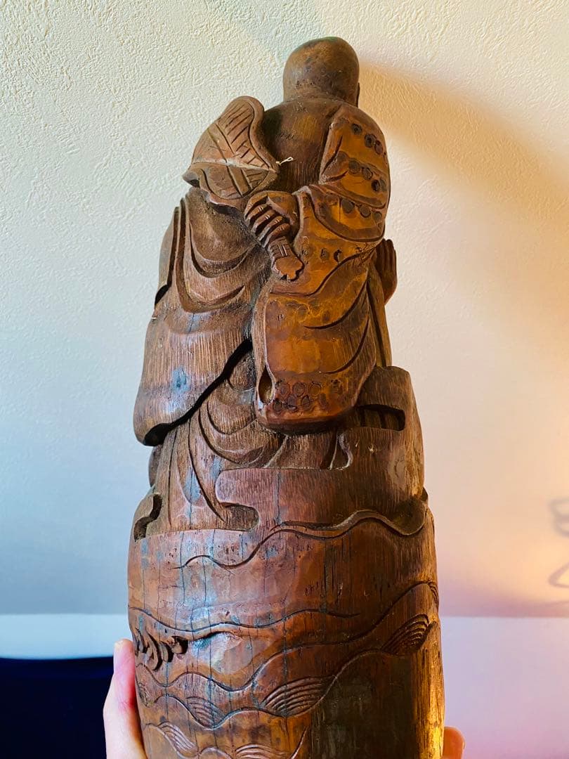 竹根彫刻 二体の人物像 約38cm1点 TA1165