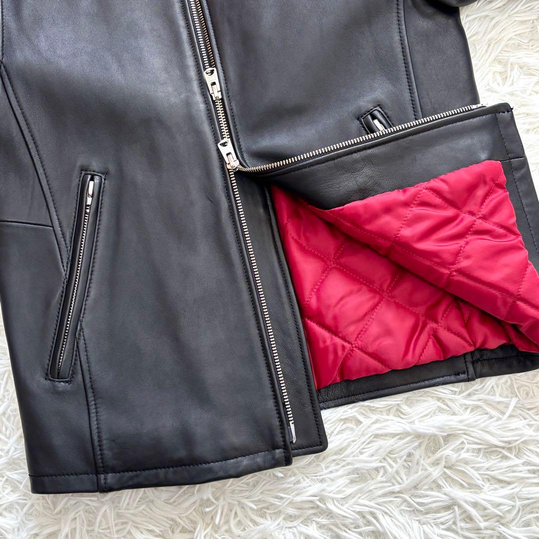 【極美品】羊革 キルティング メンズビギ シングル ライダースジャケット 赤