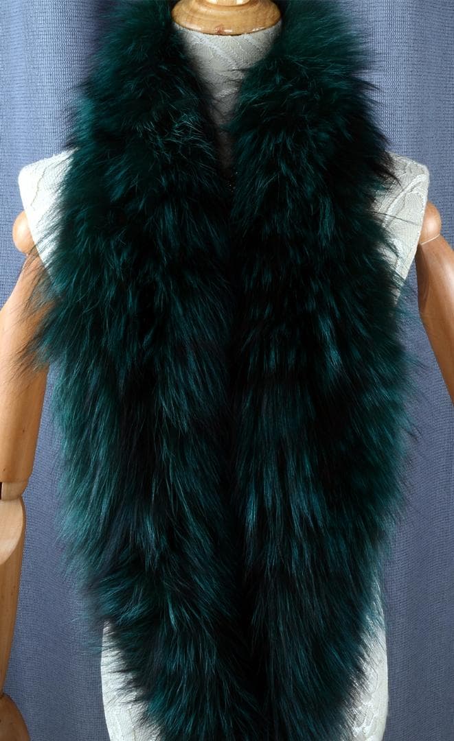 ボリュームがあって華やかフォックスを使用した二重巻スヌード深いグリーン毛皮ファー