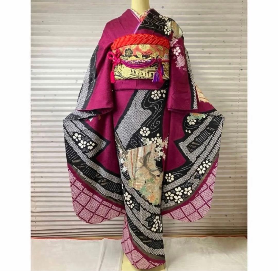 大特価SALE中★振袖セット【6点】★古典柄★紫色★豪華な成人式に★