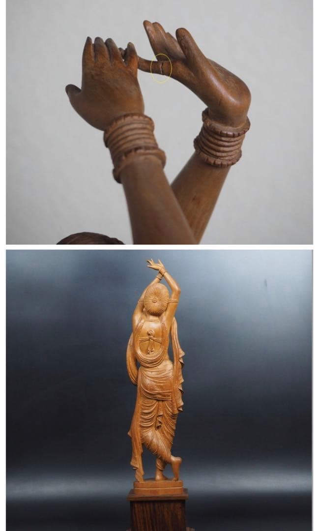 送料無料　時代物　老山白檀香木インド白檀細密彫刻女神像高さ62.5ｃｍ本物保証