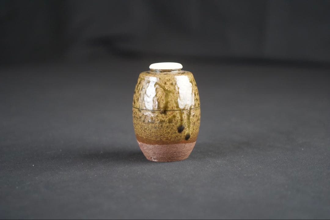 【茶道具】尾中窯 市野信水 造 丹波 肩衝茶入 共箱 仕覆 如心玉