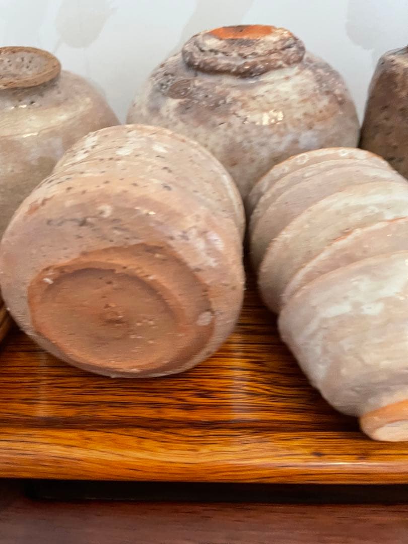 未使用　萩焼　茶道具セット 20点 陶器・木製茶托　 おぼん　トレイ　まとめ売り