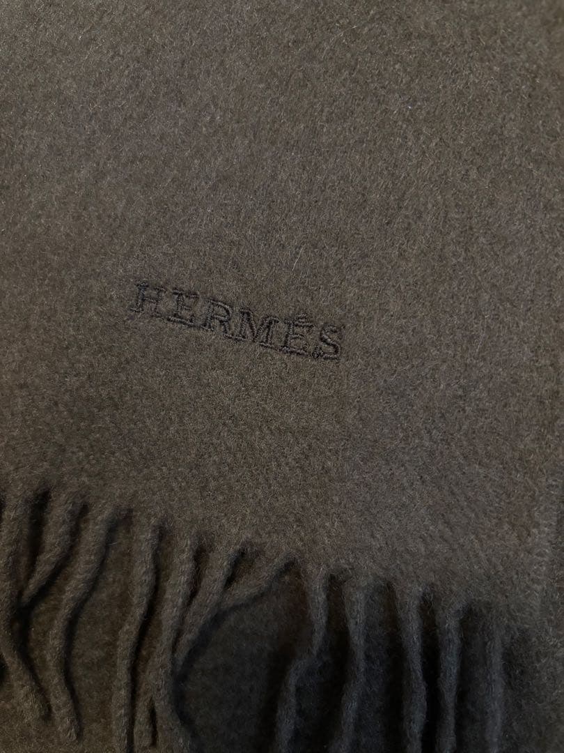 終了間近です 最終HERMÈS エルメスカシミヤ マフラー オリーブグリーン