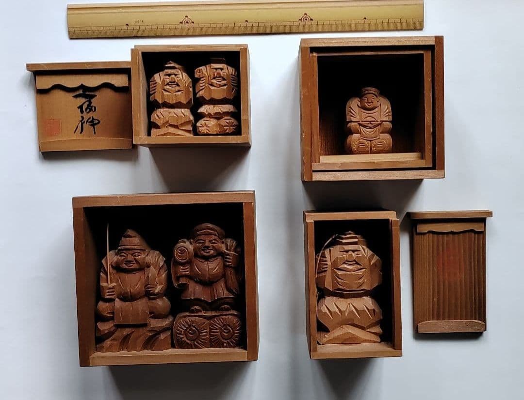 木彫り　大黒様恵比寿神　大黒天　二福神　4点セット　美品