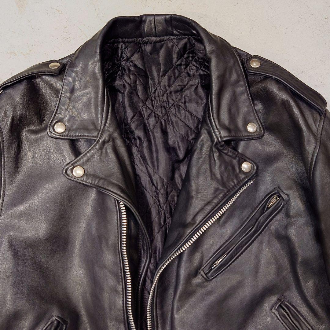 USヴィンテージ レザーライダースダブル 黒 牛革 サイドレースアップ